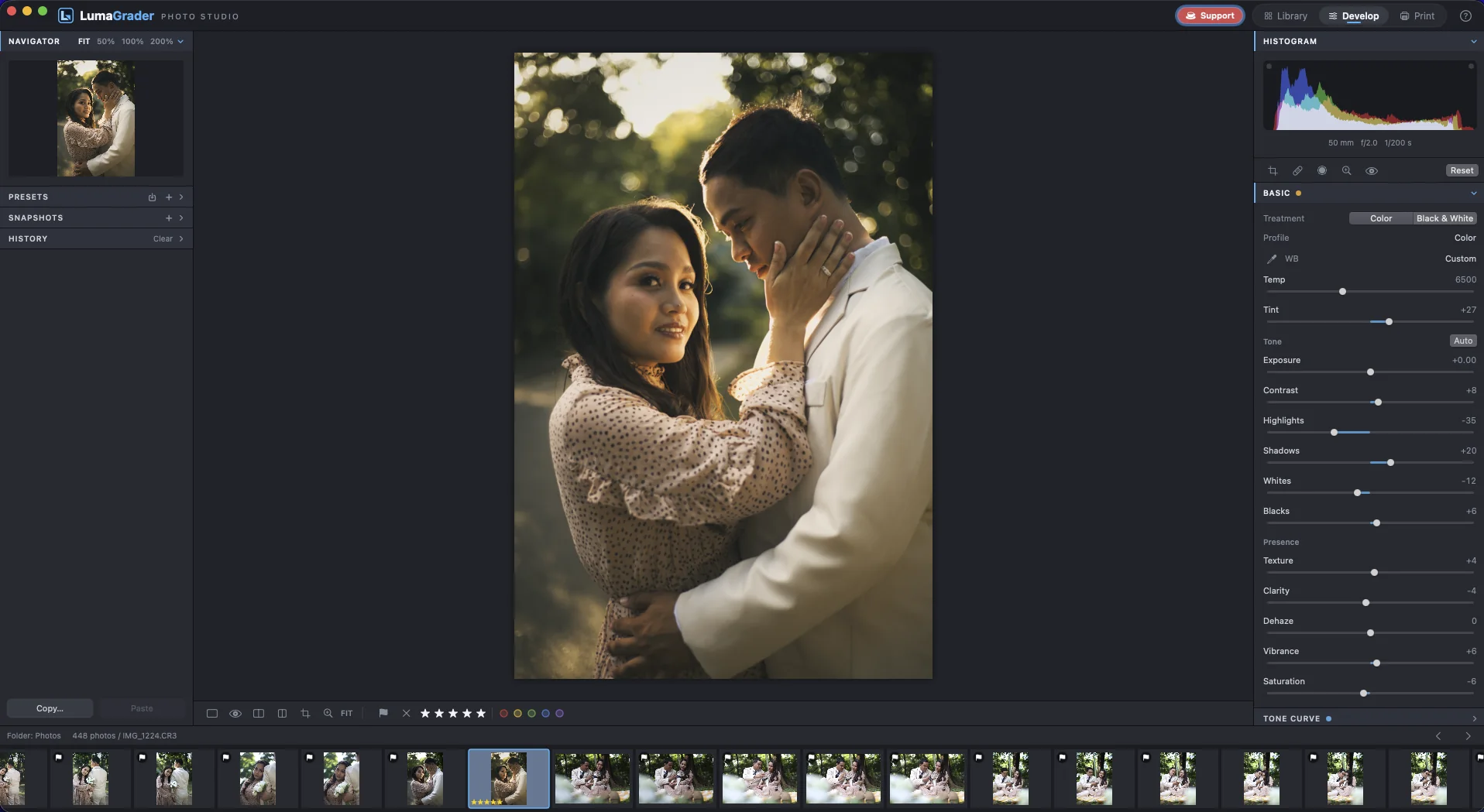 Editing a photo in Develop